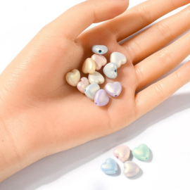 10 x acryl hartjes mix pastel glans 10,5 x 11 x 5,5mm, gat 2mm