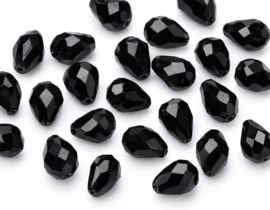 10 x Facet druppelkralen 13 x 8 mm – gat 1 mm – zwart