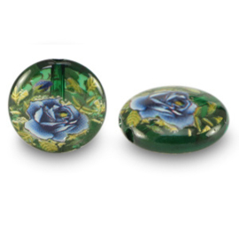 2 x Glaskralen 14mm bloem Green transparent-blue (Ø1.8mm)