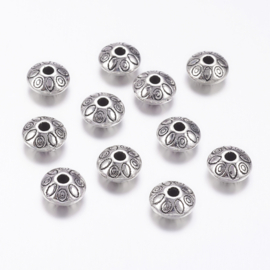 15 x Metalen spacer rondelle kralen antiek zilverkleur 9 x 9 x 6mm gat: 1,5mm (Nikkelvrij)
