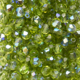 15 x Ronde Tsjechische kralen facet kristal kleur: ab groen Gat c.a.: 1 mm