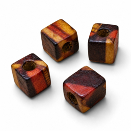 25 x Afrikaanse houten kkralen kubus 8 x 8 mm – gat ca. 3 mm – bewerkt met print