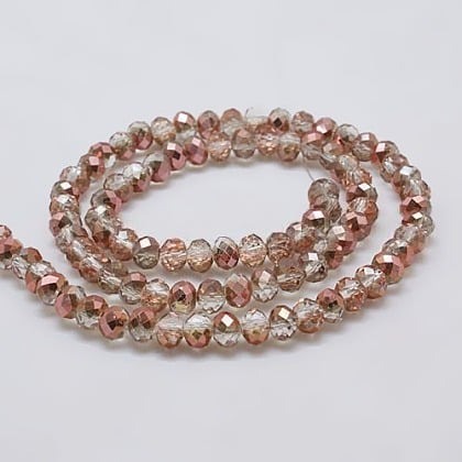 1 x Streng met ca. 68 Glaskralen Facet Rondelle Briolette Kristal – 8 x 6 mm – gat 1 mm – Half Copper Plated Clear
