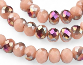 1 x Streng met ca. 100 glaskralen facet rondelle briolette kristal – 6 x 4 mm – gat 1 mm – Blanched Almond AB Plated