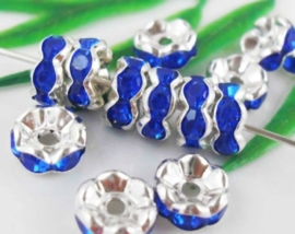 50 x Verzilverde Kristal Rondellen 8 mm blauw