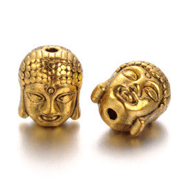 2 x  Tibetaans zilveren Buddha kraal 11 x 9 x 8mm gat: 2mm goudkleur (Nikkelvrij)