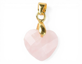 1 x Edelsteen bedel hart Rozenkwarts 12 x 11 x 5 mm – oogje 4,5 x 3,5 mm – goudkleur