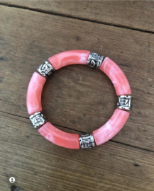 5 x Acryl kralen tube Light pink marble ca. 36x12mm (gat Ø4mm)