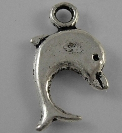 10x Tibetaans zilveren bedeltje van een dolfijn 16 x 9 x 2mm, gat: 2mm
