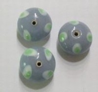 5 x glaskraal India rondel lila met groen/witte stippen 19 mm