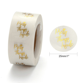 1 rol 500 stickers Wensetiket zegel rond 25mm Pretty Things Inside Wit goud