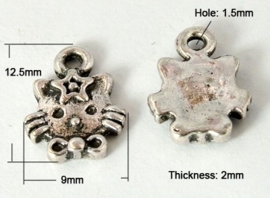 10 x tibetaans zilveren bedeltje van een kat 9 x 12,5 x 2mm gat: 1,5mm