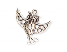 1 x Metalen Bali style holle hanger bedel van een uil 25 x 26 x 6mm oogje 2mm