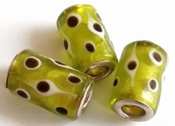 Per stuk Glaskraal met metaal European-style Lime met stippen 17 mm