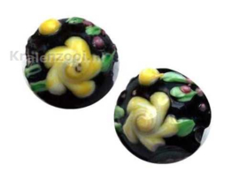 2 x Zwarte lampwork kraal 15 x 10 mm