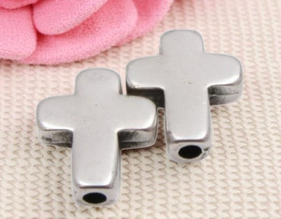 1 x DQ metaal kraal 20 mm kruisje – antiek zilverkleur – gat 2,4 mm (nikkelvrij)