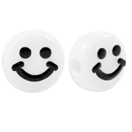 10 x Smiley kralen van acryl  White-black ca. 10mm (Ø2,2mm)