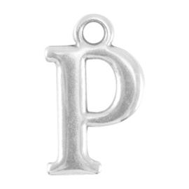 DQ bedel Letter P - Antiek Zilver  15,5 x 9,5 mm oogje: van Ø 1,9 mm (Nikkelvrij)