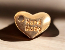 DQ metaal hanger bedel hart, hand made, rose goldkleur, oogje 2,4 mm (Nikkelvrij)