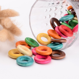 20 x Houten ringen mix kleuren 24 x 6mm, binnen Diameter: 12mm