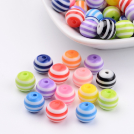 15 x  Resin ronde regenboog kraal 10 mm multi color mix