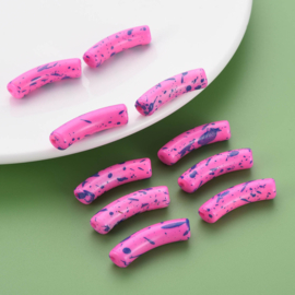 10 x Acryl kralen tube opaque two tone Hot Pink spray painted ca. 32x8mm (gat Ø1.8mm)