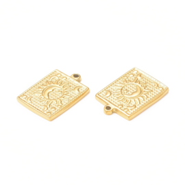 1 x  RVS 304 Zon maan sterren Bedeltje Real 18K Gold Plated, 22 x 17 x 2mm, Oogje: 1,5mm