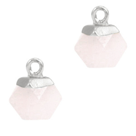 1 x Natuursteen hangers hexagon Icy pink-silver Berg Kristal