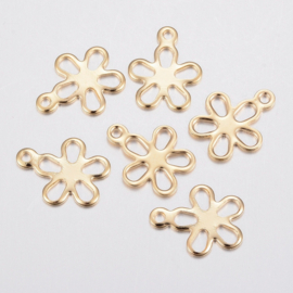 2 x RVS 304 bedel van een bloem goud kleur 14 x 11 x 0,8mm, oogje: 1,2mm