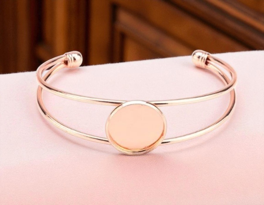 Metalen armband met cabochonhouder tray 20mm Rose gold kleur met  glascabochon
