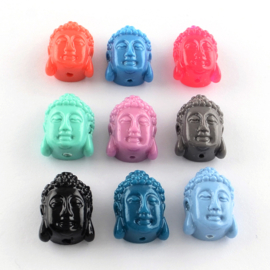 4 x kraal buddha hoofdje multicolor mix 15 x 10 x 8 mm; gat 1,6 mm