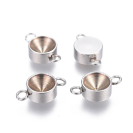 1 x RVS 201 setting met twee ogen voor SS29 (6 mm puntsteen) 12,5 x 7 x 3,5 mm – oogje 1,8 mm (Nikkelvrij)