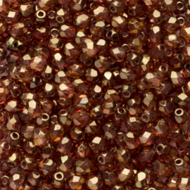 30  x ronde Tsjechië facet kristal kraal afm: 4mm Kleur: ab bruin gat c.a.: 1mm