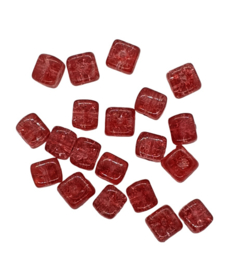10 Stuks glaskraal crackle kubus transparant rood 8 x 9 mm