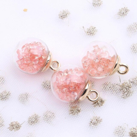 2 x Transparante Glazen Bal Charms, mini kerstballetje 16mm oogje: 2,2mm transparant Oud Roze