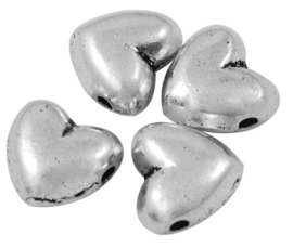 10 x Tibetaans zilveren kraal van een hart 10 x 9 x 5mm Gat: 1,5mm
