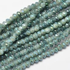 1 x Streng met ca. 125 glaskralen facet rondelle briolette kristal – 4 x 3 mm – gat 1 mm – Medium Aquamarine AB Plated