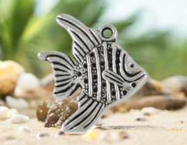 2 x Metalen bedel van een zeilvis of maanvis (scalare/angelfish), antiek zilverkleur, afm.  20 x 19 x 2mm oogje 1mm