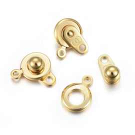 1 x 201 RVS drukknoopsluiting 15 x 9 x 5 mm – gat 1.5-1.8 mm – echt 24K goud verguld