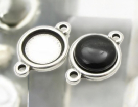 1x DQ metaal setting 2 ogen Ø20mm antiek zilver kleur ca. 24 x 34 x 4mm, oogje 3mm (Nikkelvrij)