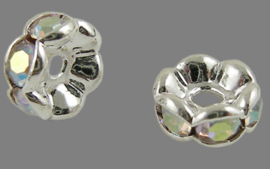 50 stuks verzilverde rondellen 6 x 3 mm kristal AB kleur gat: 1mm