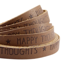 20 cm plat imi leer 10mm met quote - Happy thoughts - Rust Brown ♥