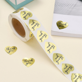 1 rol 500 stickers Wensetiket zegel hart 25mm Thank you Goud kleur
