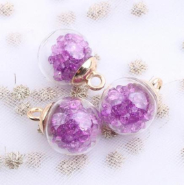 2 x Transparante Glazen Bal Charms, mini kerstballetje 16mm oogje: 2,2mm transparant Lila