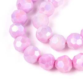1 x Glaskralen streng facetgeslepen rond 7,8-8,2 x 7,8 mm – gat 1 mm – Pearl Pink