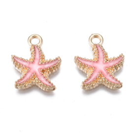 2 x Metalen bedels zeester ca. 18 x 15 x 3 mm – oogje 2,5 mm – pink