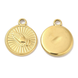 1 x Ion Plating (IP) RVS 304 bedel biddende handen Real 18k Gold Plated, 19 x 16 x 2mm oogje 2mm