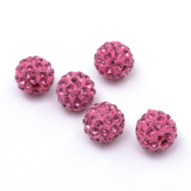 2 x Shamballa Resin strass ballen 10 mm gat: 2mm donker roze