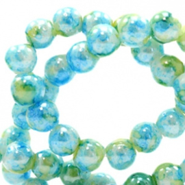 15 x Glaskraal gemêleerd 8 mm Light blue-green