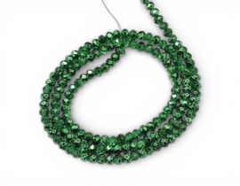 1 x Streng met ca.125 glaskralen facet rondelle briolette kristal – 4 x 3 mm – gat 1 mm – Green